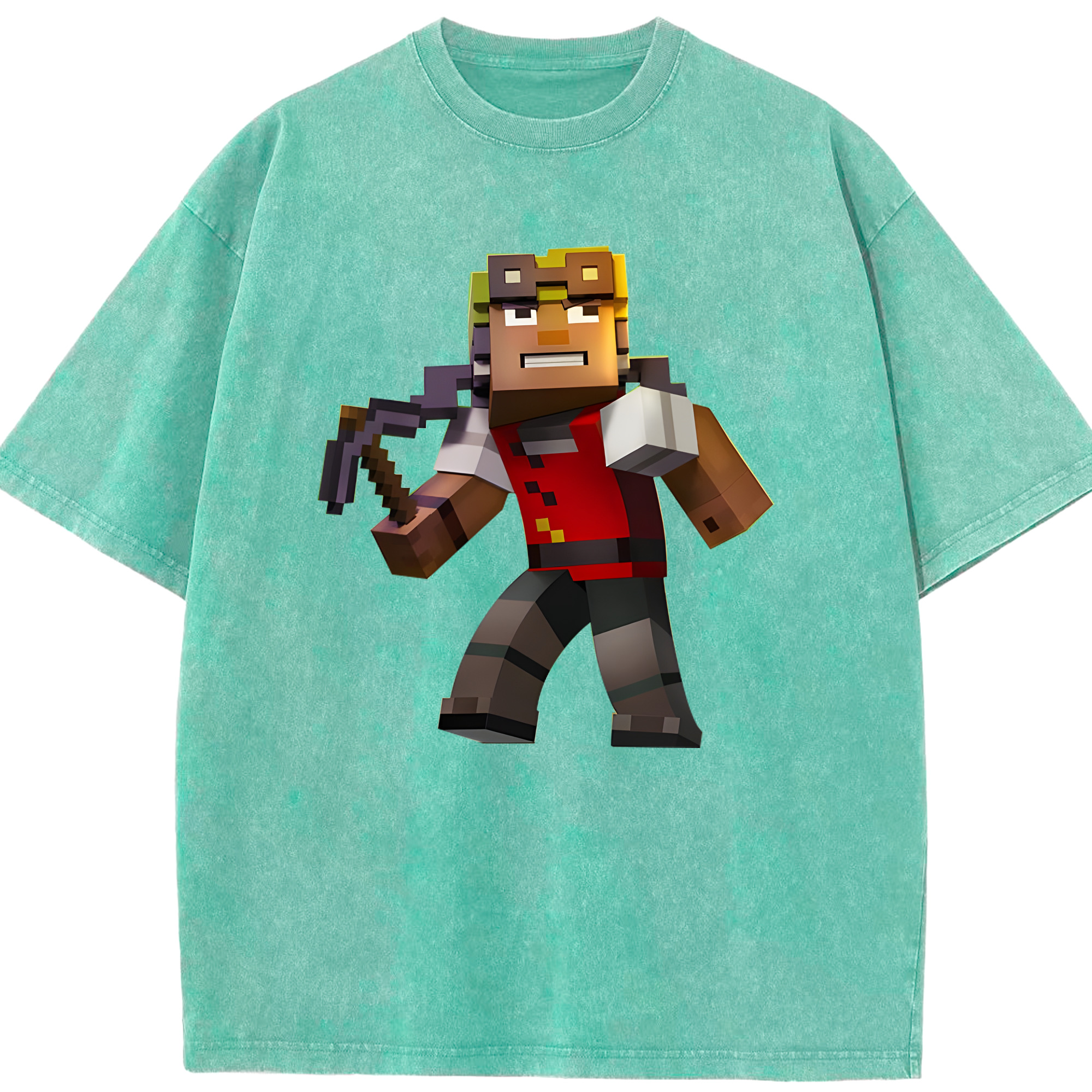 （画像用） マインクラフト ブロックの世界 Minecraft MC Block world 綿100% ヴィンテージ風 半袖Tシャツ（フロントプリント）